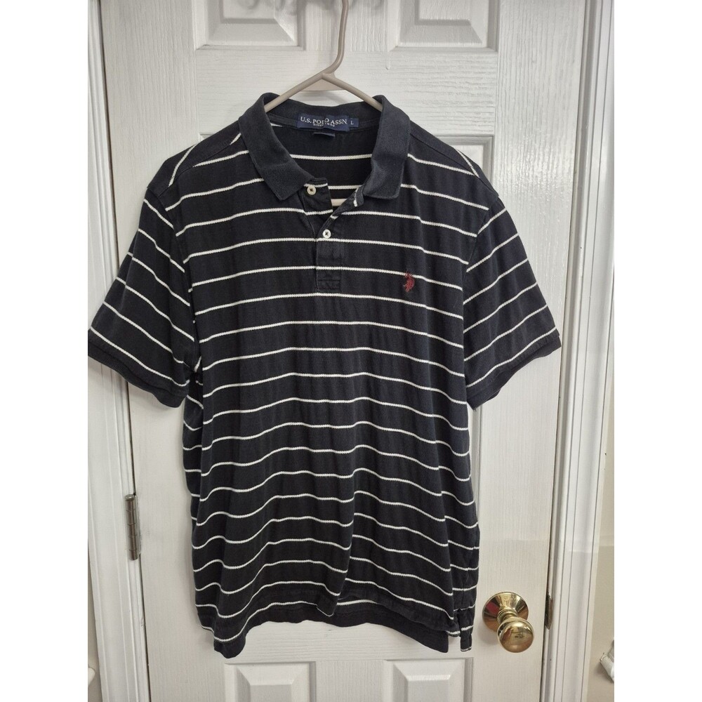 U.S. Polo Assn. Men's Black/White Striped Polo Short Sleeve Embroidered